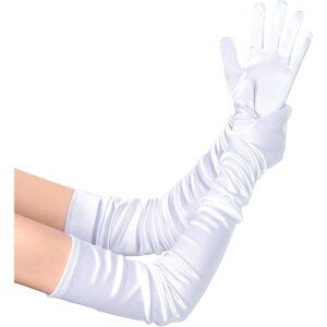 Women's Long Satin Gloves White Stretchy Upper Arm Length Costume Design